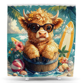 Lofaris Summer Beach Barrel Bathing Cow Animal Shower Curtain